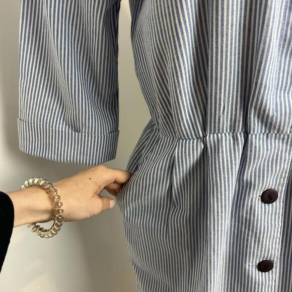 VTG Willi of California Womens M/L Blue White Striped Nautical Button Down Dress - Picture 9 of 13